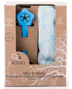 Комплект eKoala - Лигавник от растителен кашмир и държач, сини